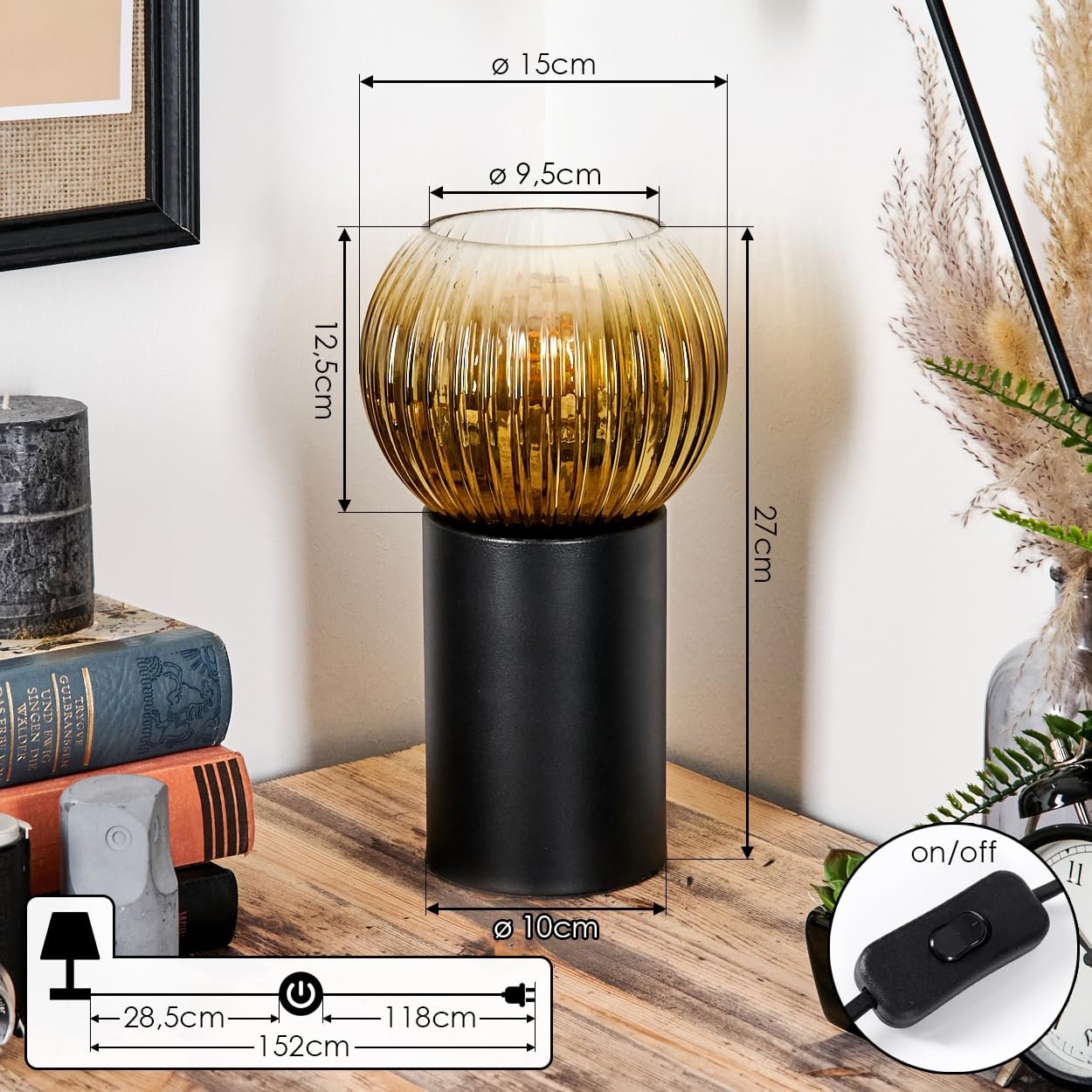 Настільна лампа HOFSTEIN Koyoto Метал Ретро Вінтаж E27 Чорна/Золота/Прозора, фото №4