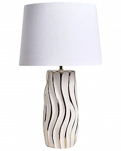 Настільна лампа Beliani Patuca Керамічна Тканинний абажур Білий/Золотистий - Фото 1