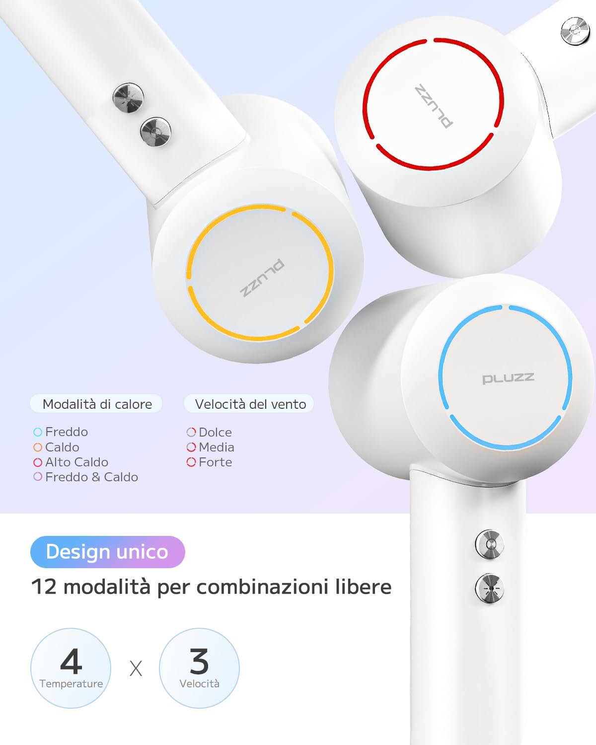 Фен PLUZZ 1600 Вт, 110000 об/мин, портативный, ионный, белый перламутровый, фото №6