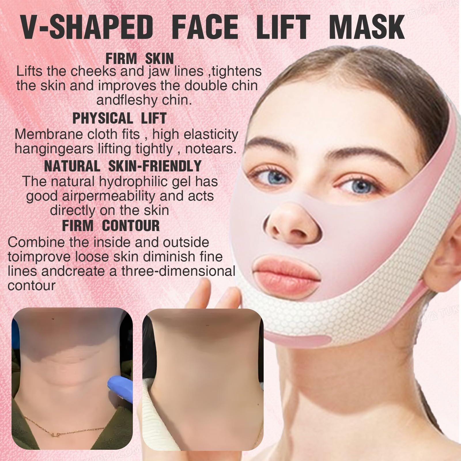 Повязка для подбородка XdealCozyxc с 2 гелевыми масками, дышащая V-образная маска для подтяжки лица для женщин и мужчин, фото №6