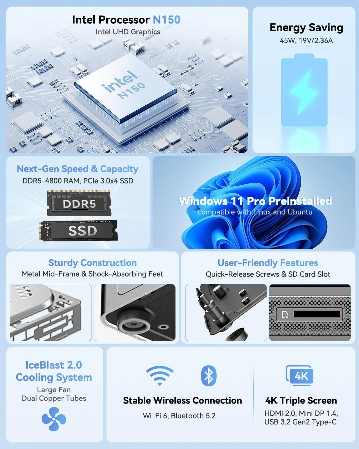 Міні ПК GEEKOM Air12 Intel N150 / RAM 16GB / SSD 512GB / Intel UHD Graphics / HDMI / Wi-Fi 6 / Bluetooth 5.2 / Windows 11 / Сірий, фото №2 Міні ПК GEEKOM Air12 Intel N150 / RAM 16GB / SSD 512GB / Intel UHD Graphics / HDMI / Wi-Fi 6 / Bluetooth 5.2 / Windows 11 / Сірий, фото №2