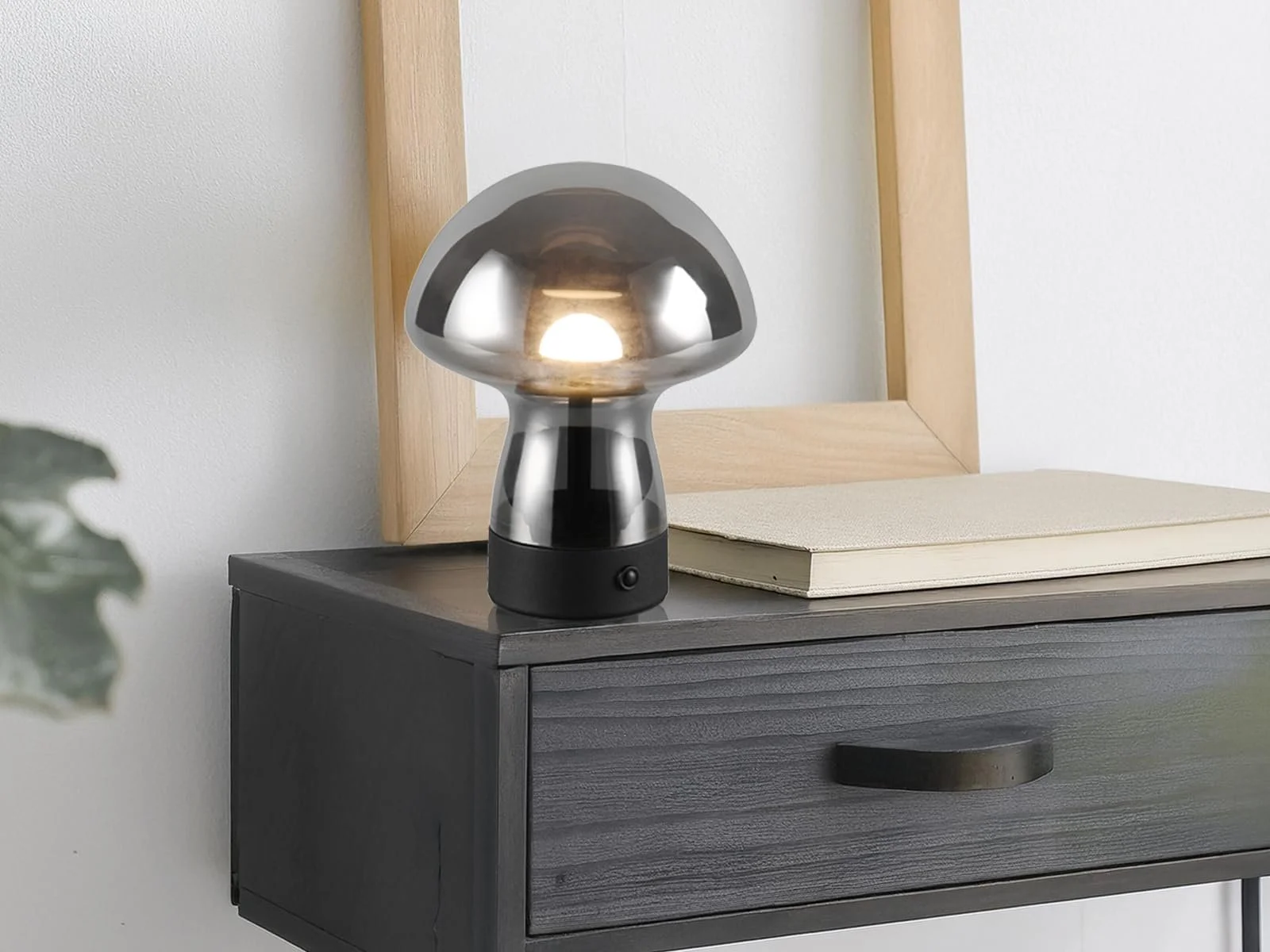 Настільні лампи meineWunschleuchte Комплект 2 шт Акумуляторні Форма гриба Димчасте скло Висота 18 см, фото №6