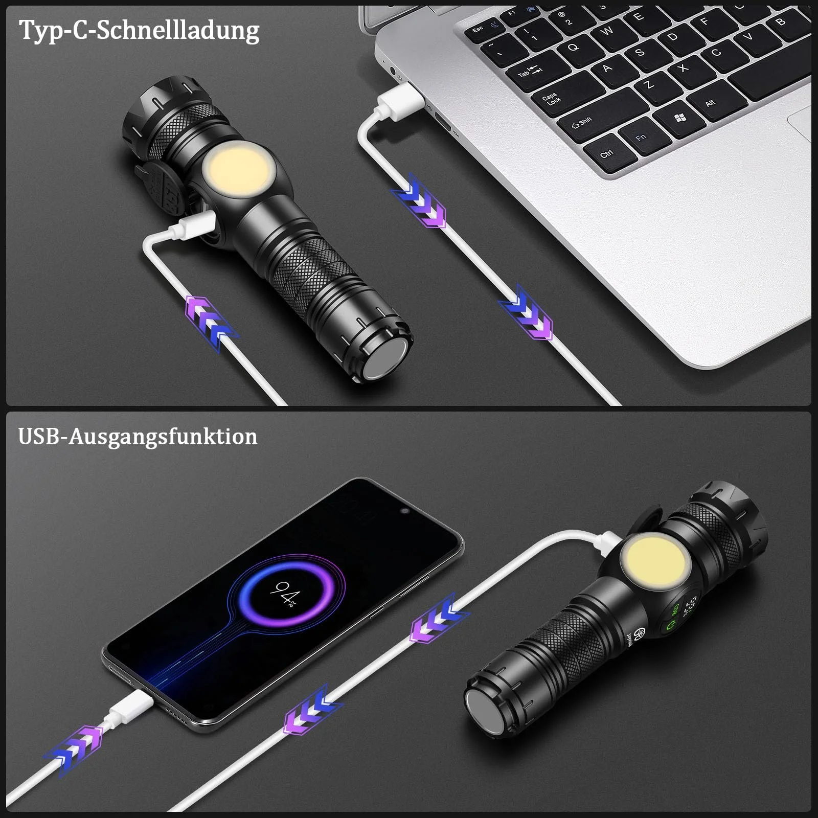 Ліхтар LED Акумуляторний 100 000 Люмен з Магнітом, Надзвичайно Яскраві з Акумулятором 5000 mAh, LCD Дисплей Живлення, 9 Режимів Освітлення, Зум, фото №5