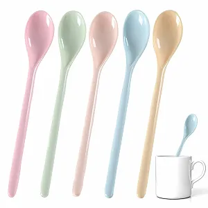 Набор из 5 ложек для яиц, пластик, цветные пластиковые ложки, маленькие, длинные пластиковые ложки, меламиновые ложки, длинные, цветные пластиковые ложки, длинная пластиковая ложка для ребенка, многоразовые - Фото 1