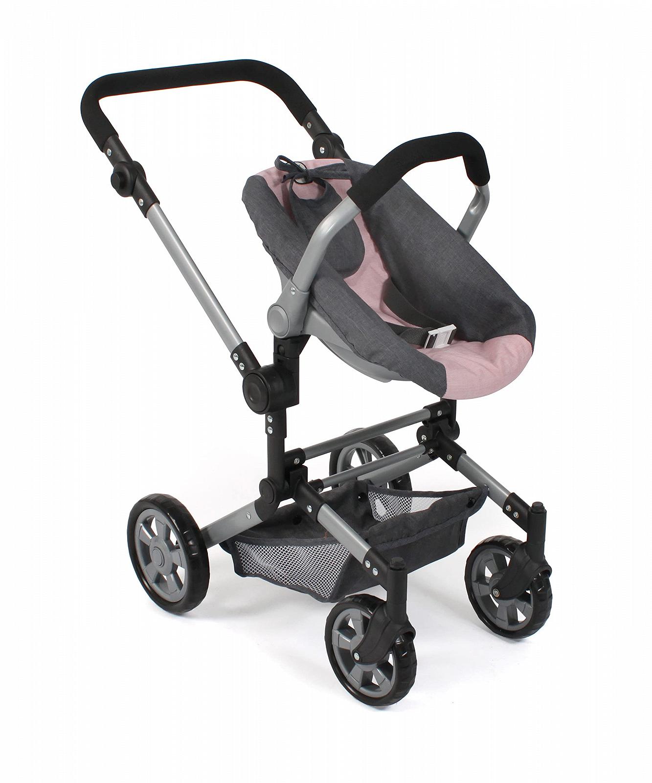 Коляска для кукол Bayer Chic 2000 - Linus 3-в-1 тёмно-серый, розовый, фото №4