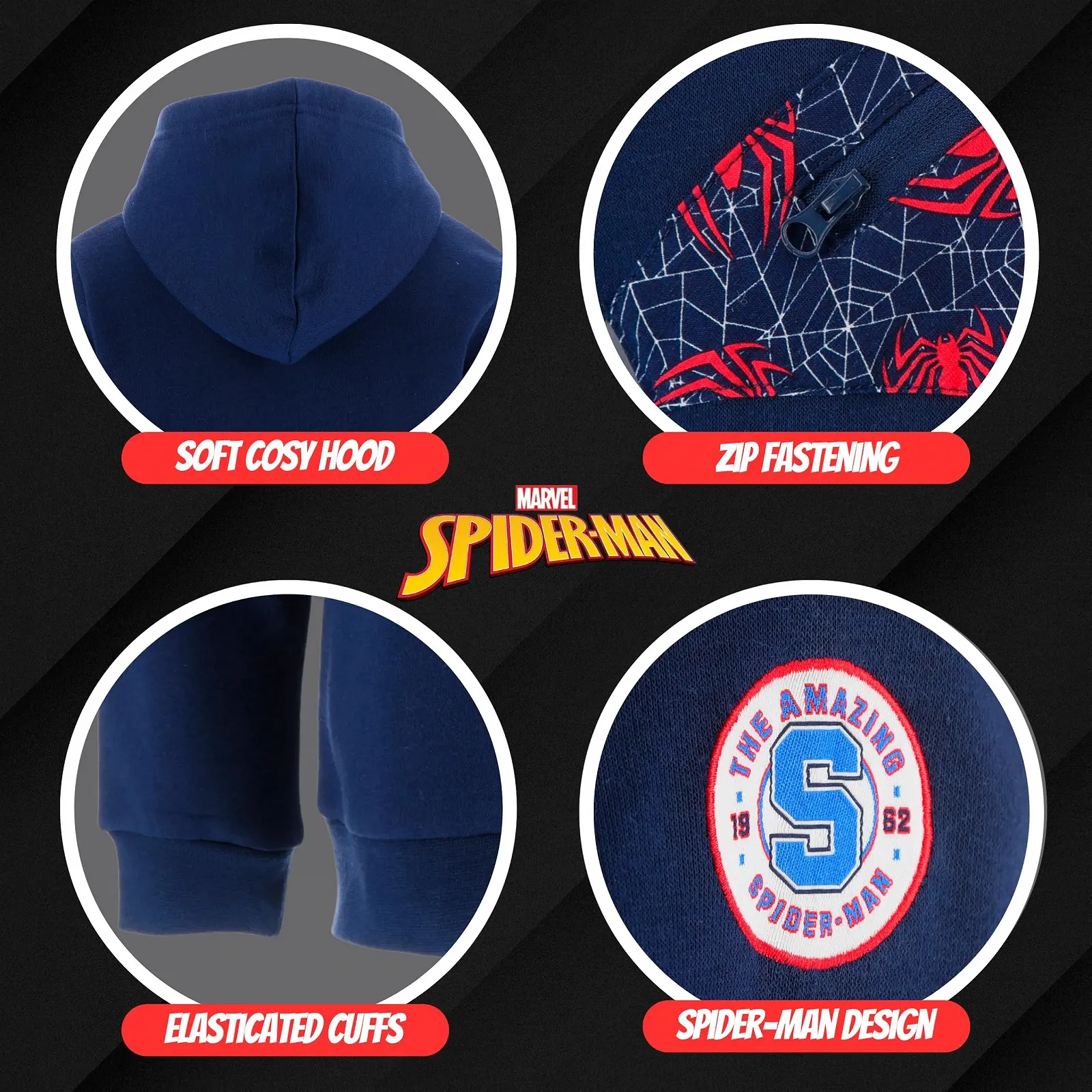 Худі Marvel Людина-павук для хлопчиків, М'яка текстильна толстовка з капюшоном, фото №6