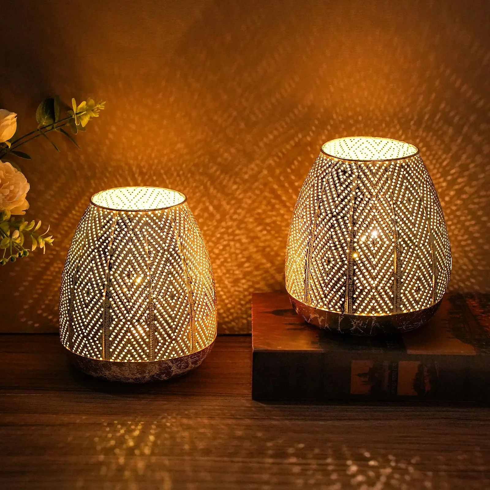 Настільна лампа JHY DESIGN Набір з 2 шт. Металева Бездротова На батарейках 17 см Сферична Золотистий та сріблястий, фото №2