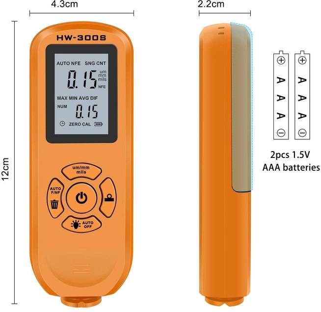 Толщиномер краски цифровой iCar HW-300 S 0 2000 мкм Fe и Nfe Оранжевый 050740, фото №3