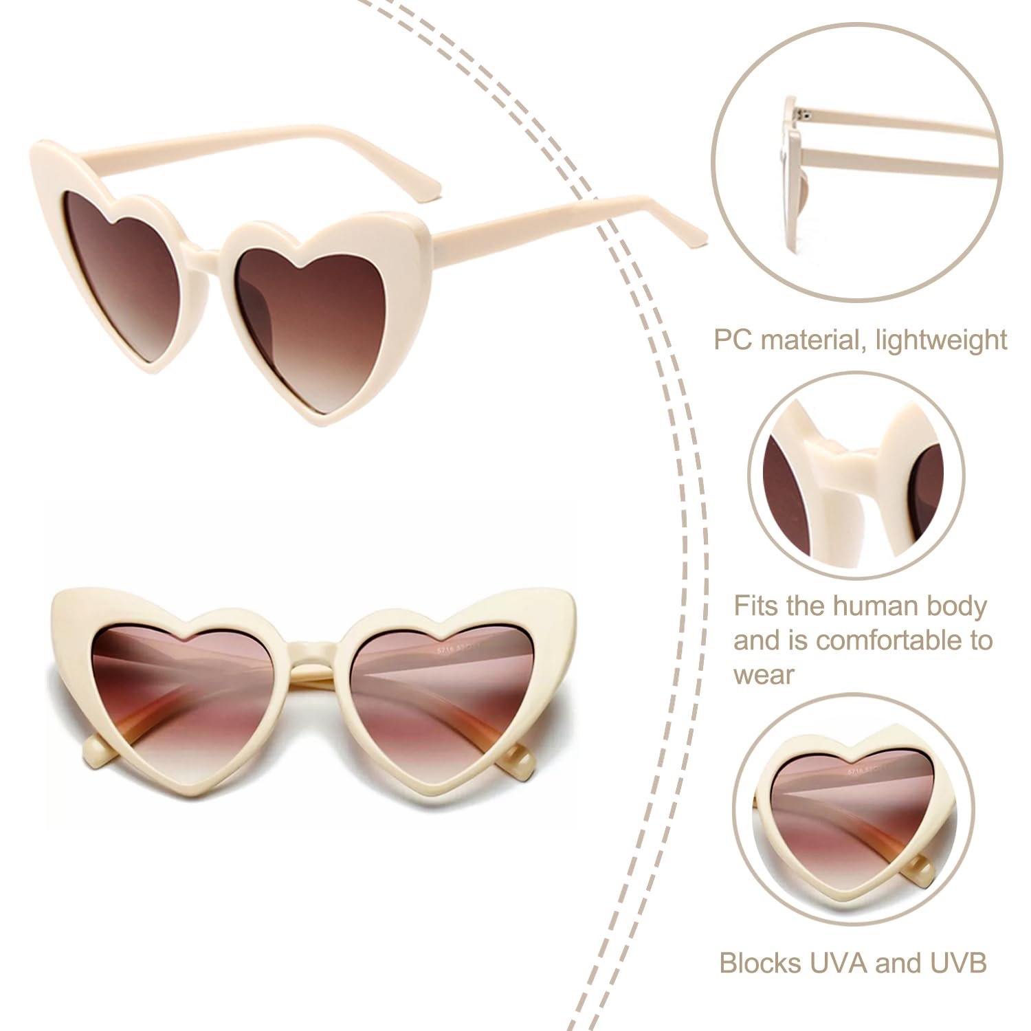Солнцезащитные Очки Сердце Ретро LSYYSL, 3 шт, фото №4