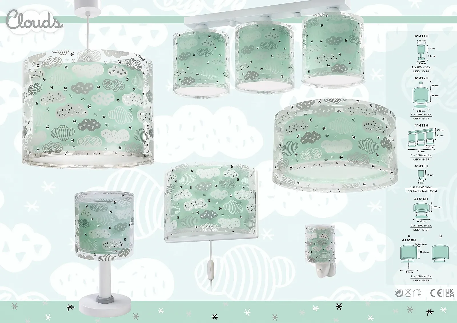 Настільна дитяча лампа Dalber Clouds Зелена 15 x 15 x 30 см, фото №4