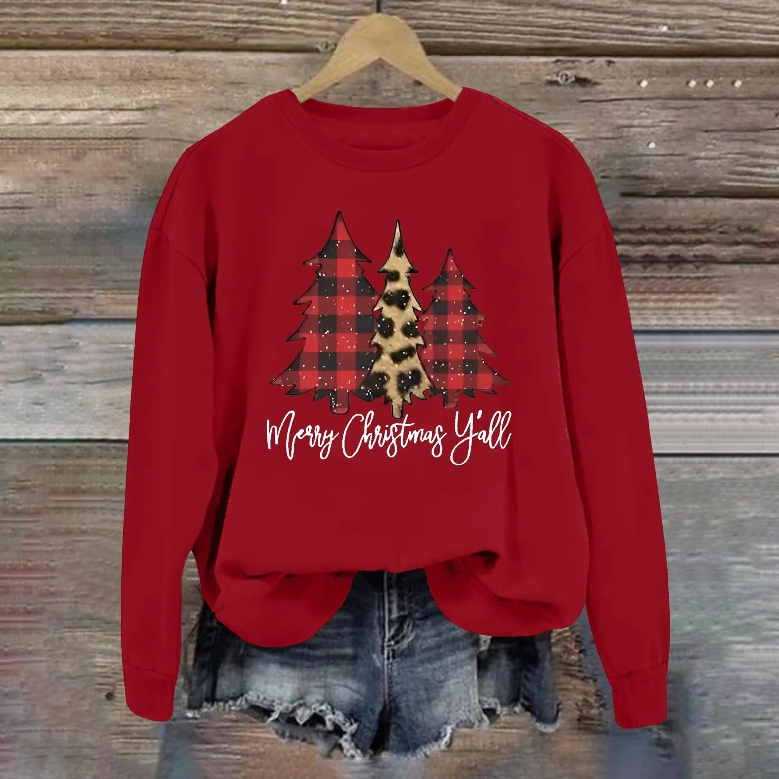 Женский свитшот с длинными рукавами с принтом "Merry Christmas Letter Christmas Tree" с капюшоном, фото №2