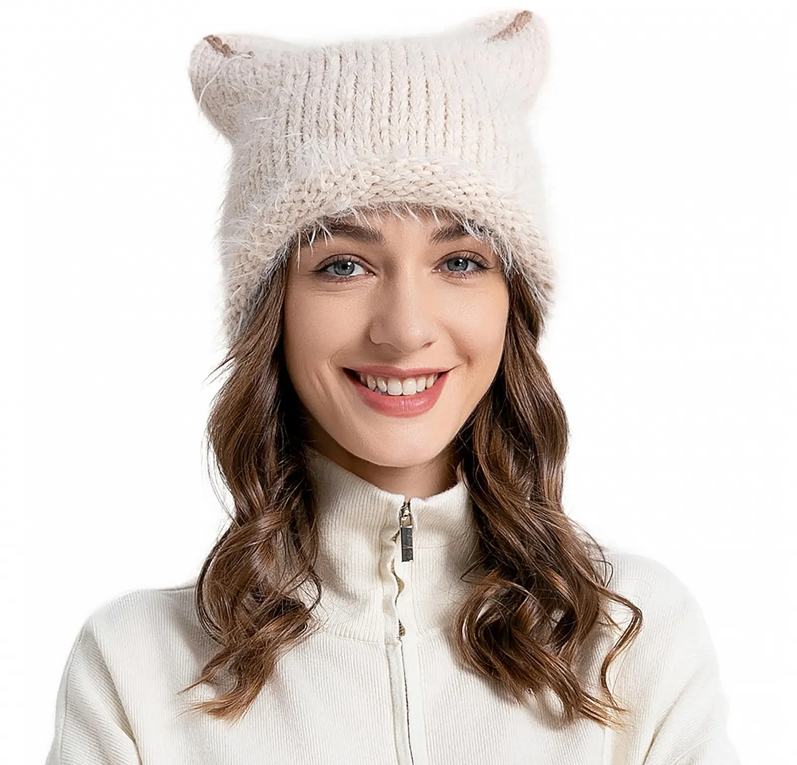 Вязаная шапка с кошачьими ушками ZLYC Slouchy Grunge Милая зимняя, фото №1 Вязаная шапка с кошачьими ушками ZLYC Slouchy Grunge Милая зимняя, фото №1