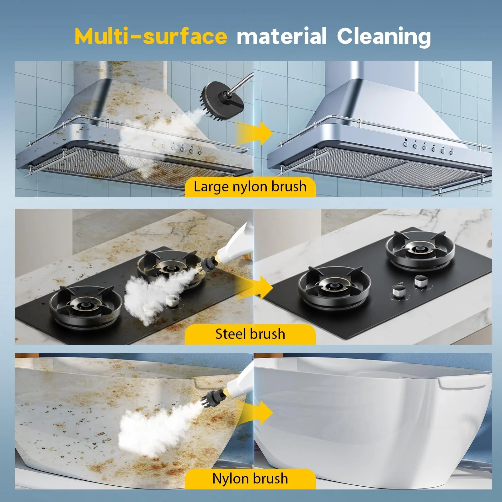 Пароочисник 2500 W 3 щітки 6 режимів 1100 ml, фото №3