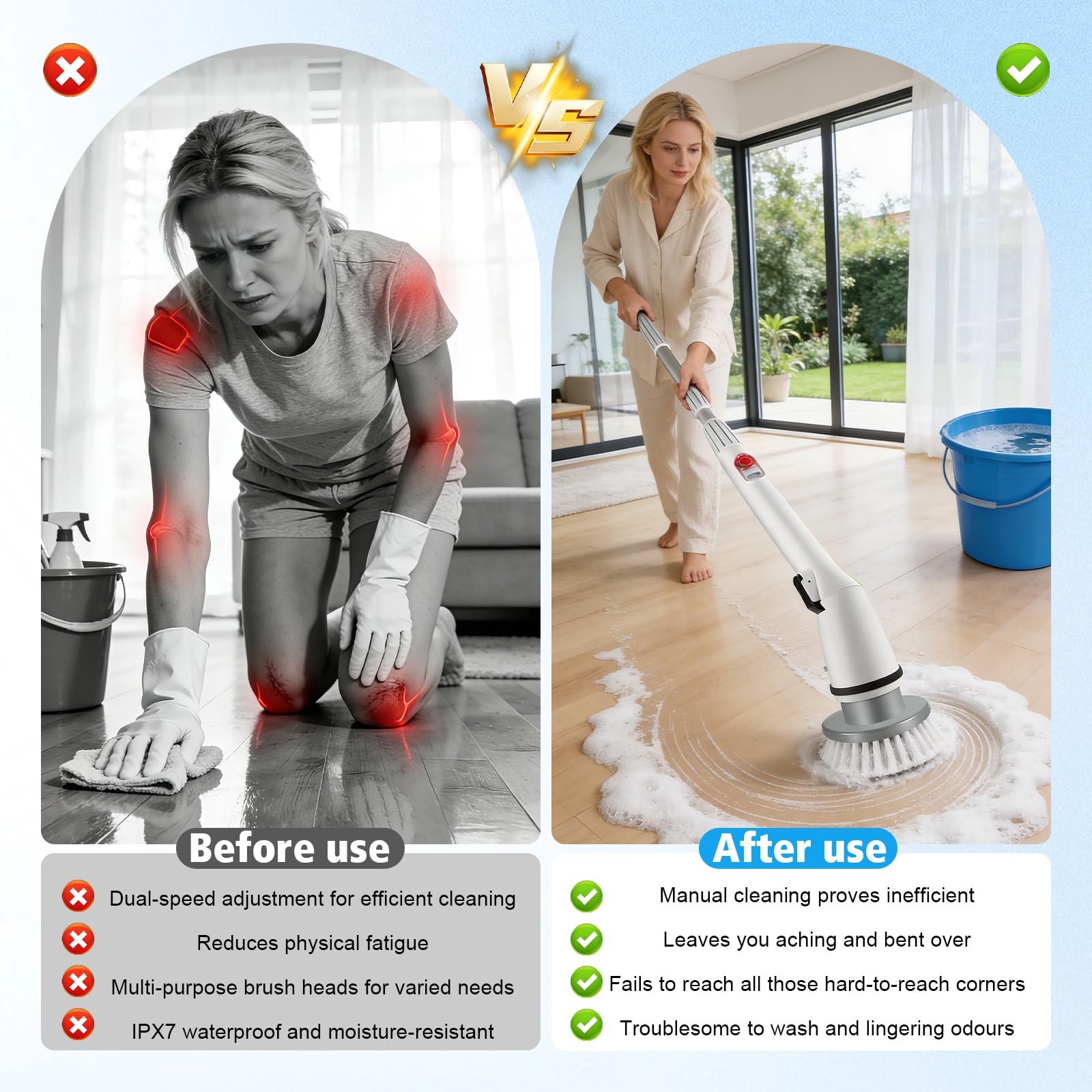 Электрическая щетка для чистки Electric Spin Scrubber 7 в 1 аккумуляторная с регулируемой ручкой IPX7 2 скорости, фото №6 Электрическая щетка для чистки Electric Spin Scrubber 7 в 1 аккумуляторная с регулируемой ручкой IPX7 2 скорости, фото №6