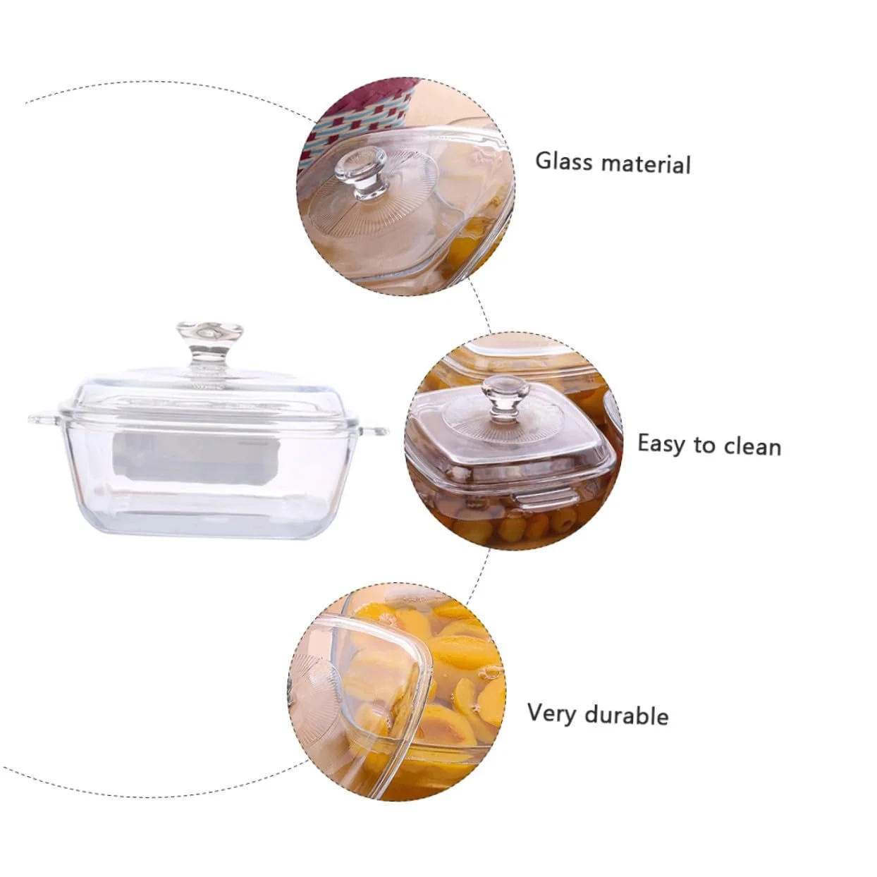 Миска VALICLUD из закаленного стекла с крышкой квадратная для микроволновой печи термостойкая, фото №3