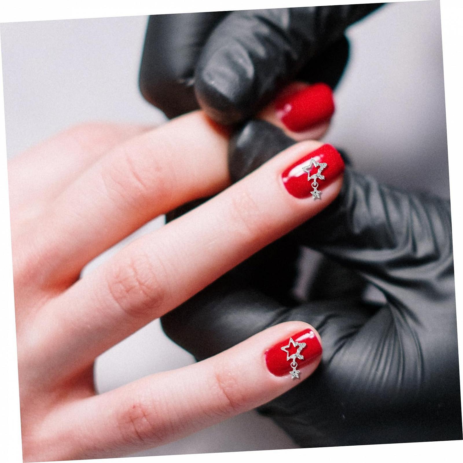 Підвіска для нігтів зі стразами, сріблястий колір, 10 шт, фото №6