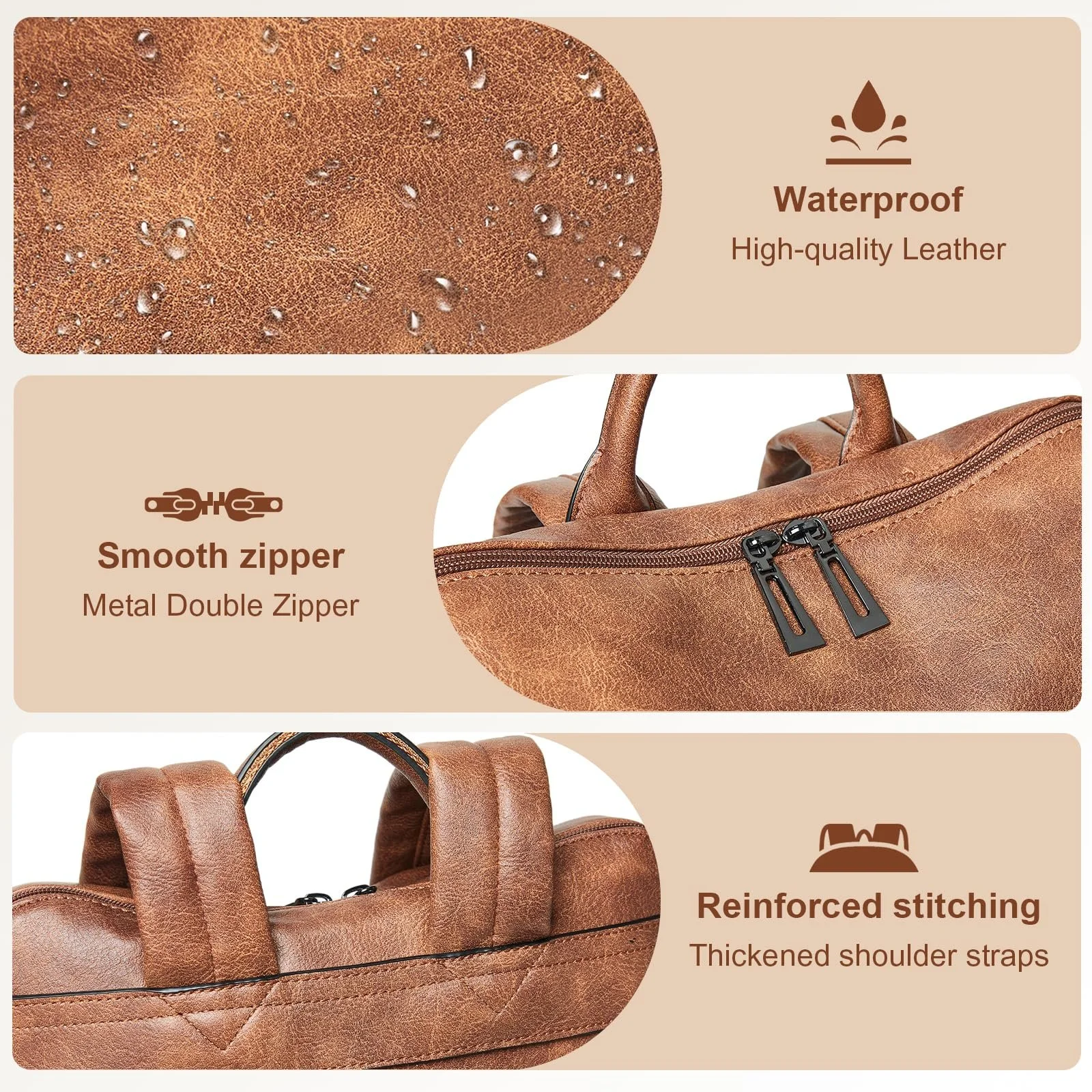 Рюкзак для ноутбука Shrrie 15.6 Inch Leather Carry On Water Resistant Two Tone Brown, фото №5 Рюкзак для ноутбука Shrrie 15.6 Inch Leather Carry On Water Resistant Two Tone Brown, фото №5