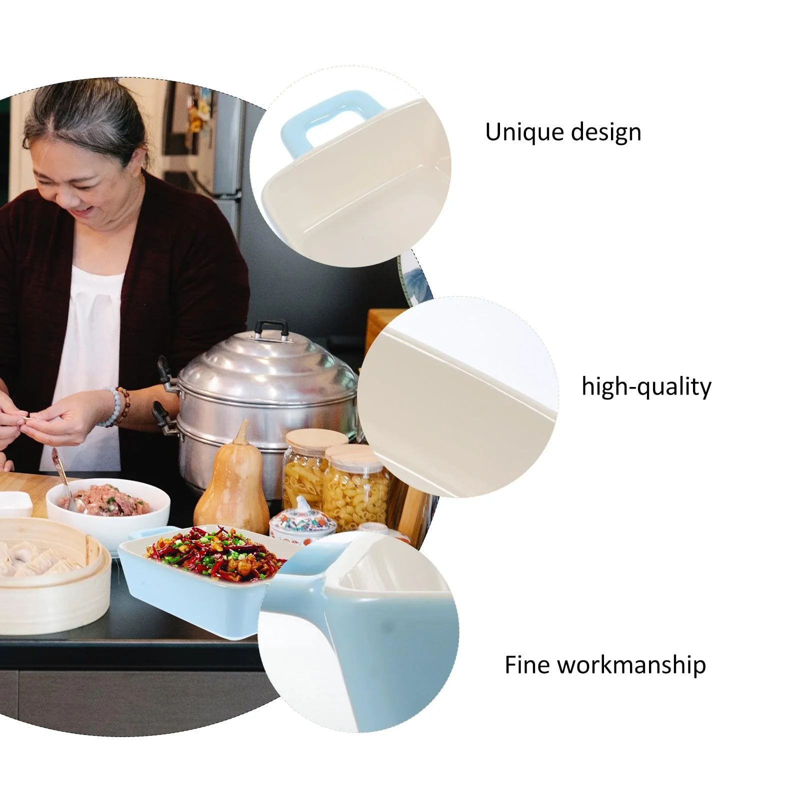 Форма для запікання керамічна з двома ручками термостійка багатофункціональна, фото №4