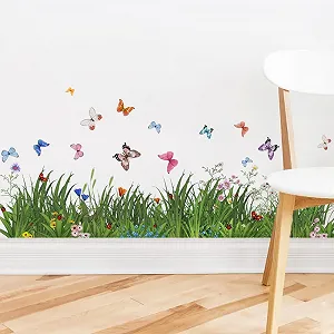 Наклейка-бордюр на стіну Runtoo Зелена трава, Квітковий луг, Метелики - Фото 1