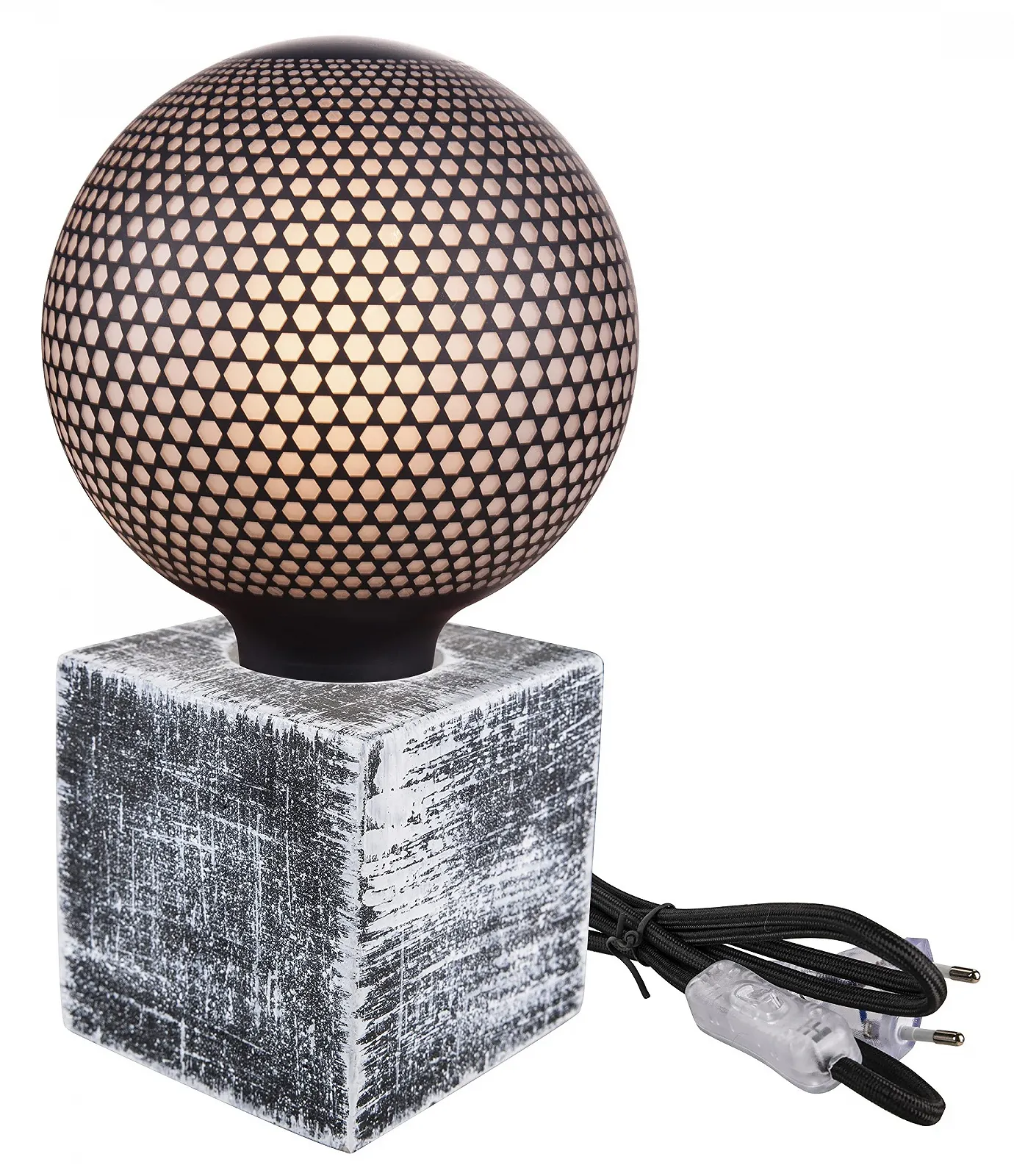 Настільна лампа greenandco Concrete бетонна E27 з вимикачем та вилкою 10 x 10 см чорна, фото №6