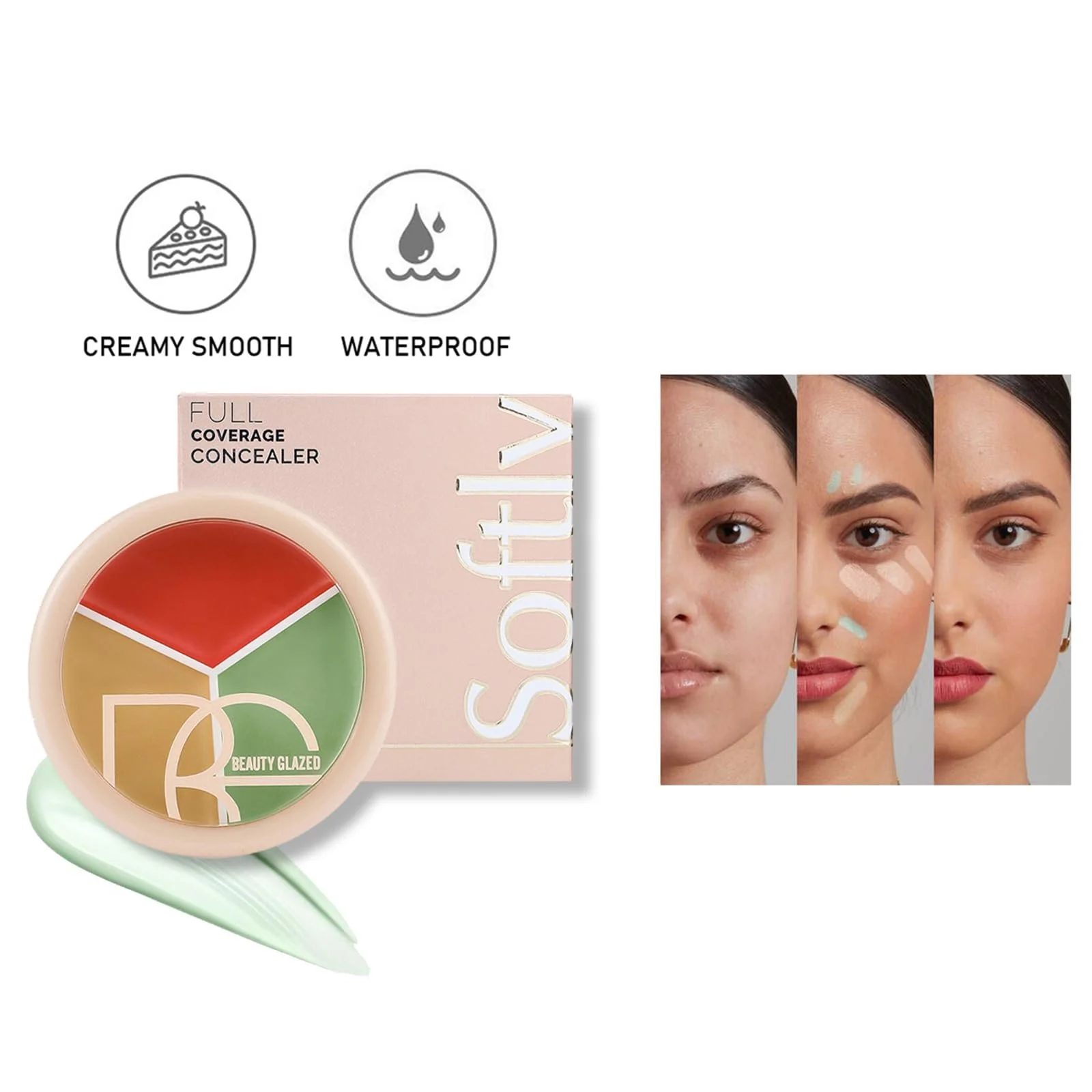 Консилер Палетка Holzsammlung 3 цвета для контуринга Водостойкий С полным покрытием Для индивидуального смешивания Корректирующий Скрывает темные круги и пятна 2 x 10 г, фото №6