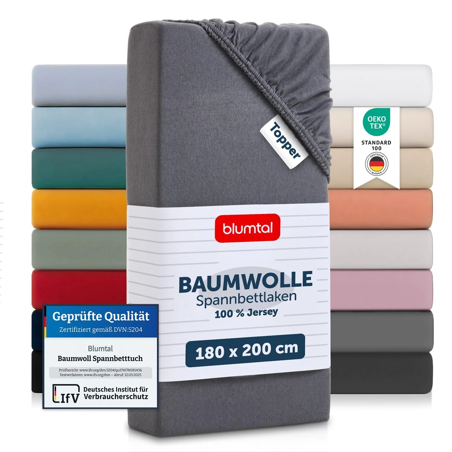 Простыня на резинке Blumtal Basics Хлопок 180 x 200 см Серый, фото №1