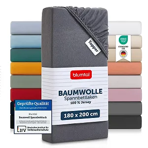 Простыня на резинке Blumtal Basics Хлопок 180 x 200 см Серый - Фото 1