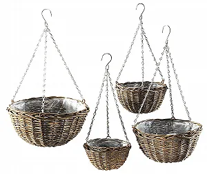 Подвесное кашпо Kobolo Ивовое Круглое Коричневое Набор из 4 шт. - Фото 1