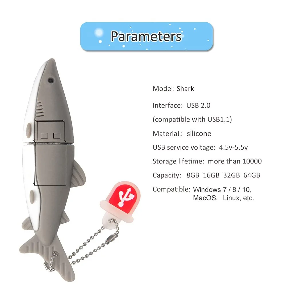 USB-флеш-накопичувач BORLTER CLAMP 64 GB Shark Shape USB 2.0, фото №4 USB-флеш-накопичувач BORLTER CLAMP 64 GB Shark Shape USB 2.0, фото №4