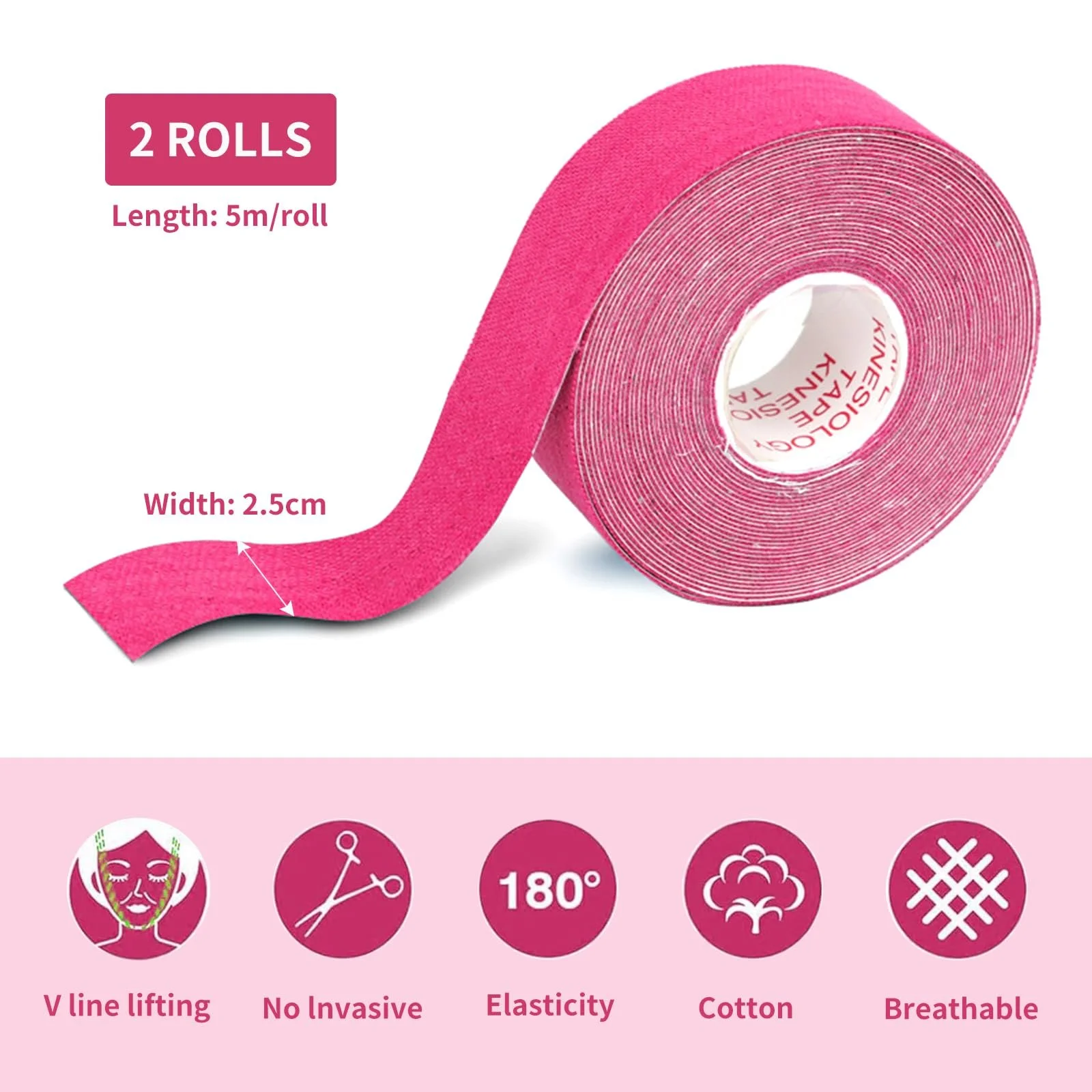 Стрічка для підтяжки обличчя THETAG, 2 шт., 2,5 см x 5 м, фото №2