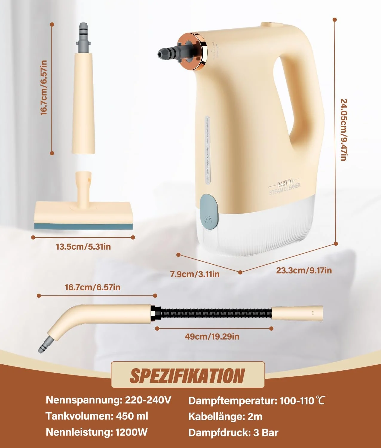 Пароочисник ручний PAHTTO 1200W 16 аксесуарів 450 мл, фото №4 Пароочисник ручний PAHTTO 1200W 16 аксесуарів 450 мл, фото №4