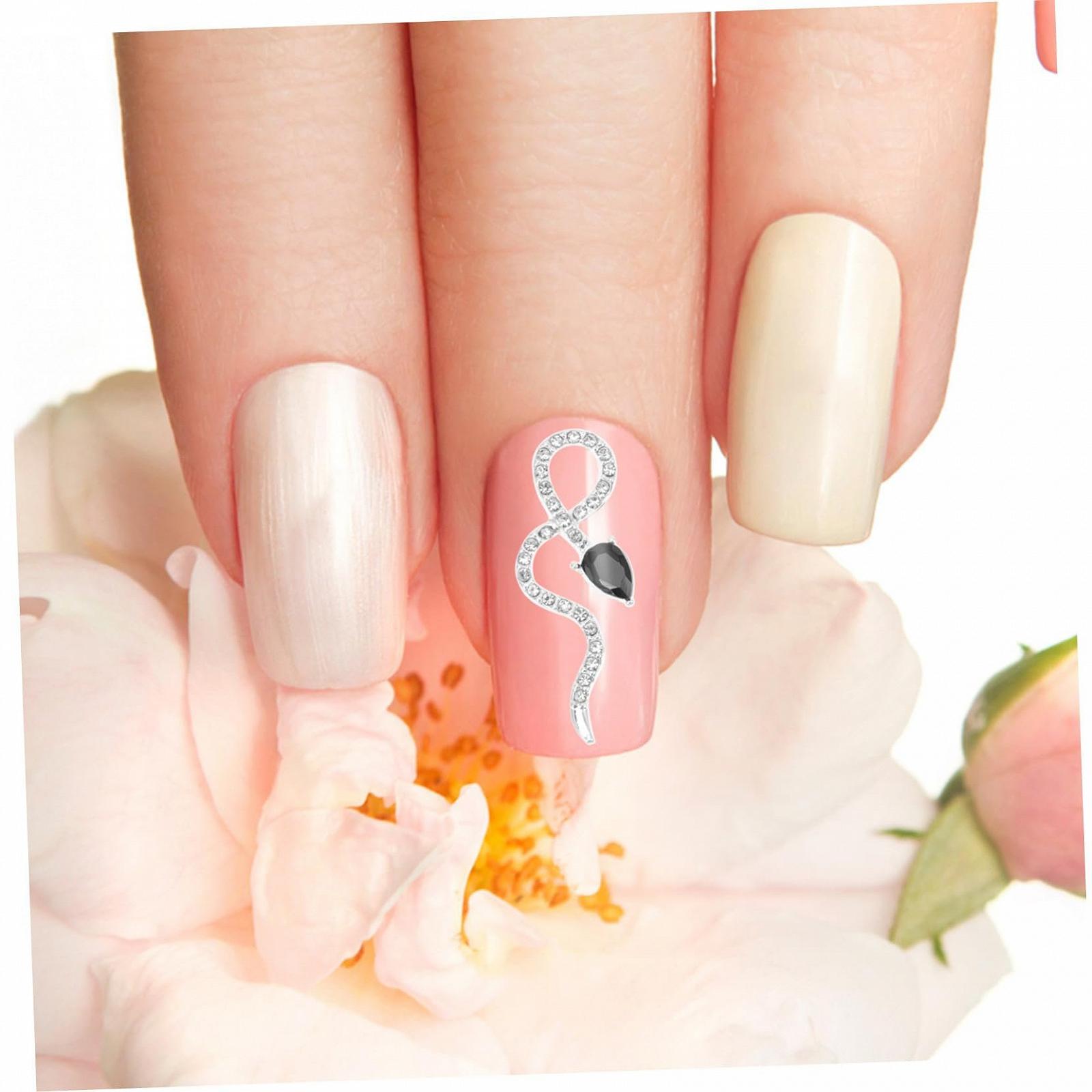 Украшения для ногтей в форме змеи Homoyoyo, набор 4 шт, из металлического сплава со сверкающими стразами, фото №8