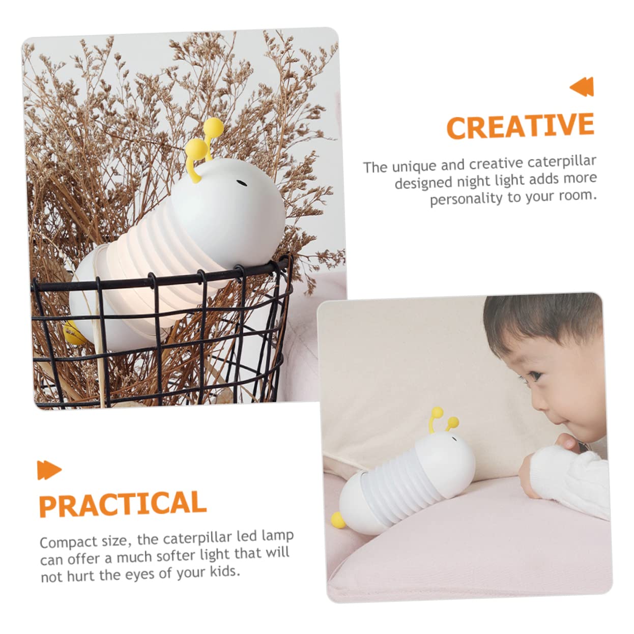 Лампа MERRYHAPY Комплект 2 шт. Гусениця Світильник для дитячої кімнати LED нічник для дітей Складаний Білий, фото №4