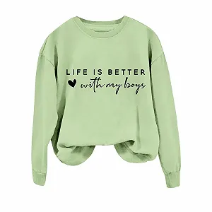 Женский Повседневный Свободный Свитшот с принтом Life Is Better With My Boys Смешной Свитшот с надписью Повседневный пуловер synthetic.ua - Фото 1