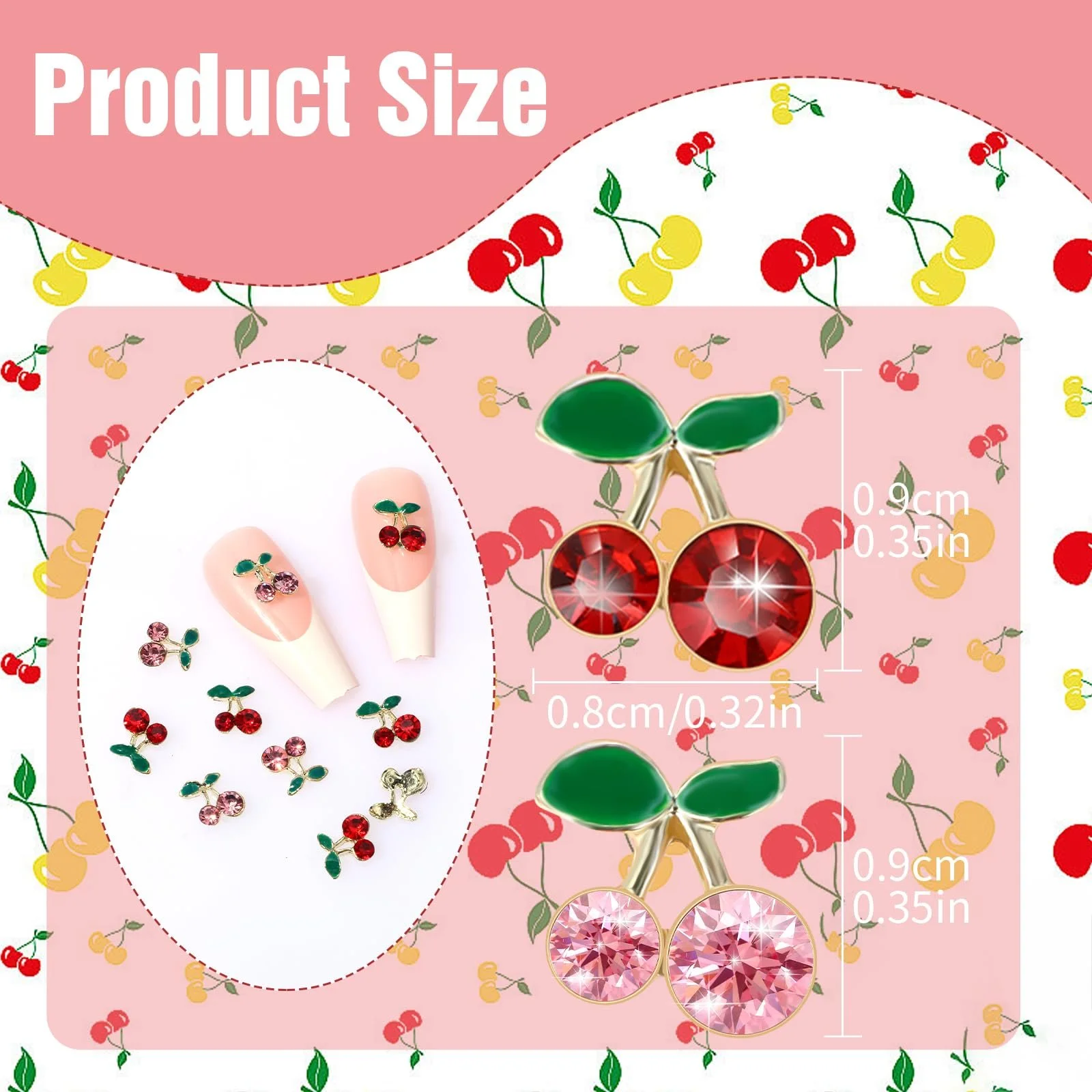 Украшения для ногтей TIESOME Вишня, 40 шт 3D украшений для ногтей, ювелирные изделия для ногтей со стразами, декор для маникюра, DIY, рукоделие, аксессуары для ювелирных изделий, фото №3