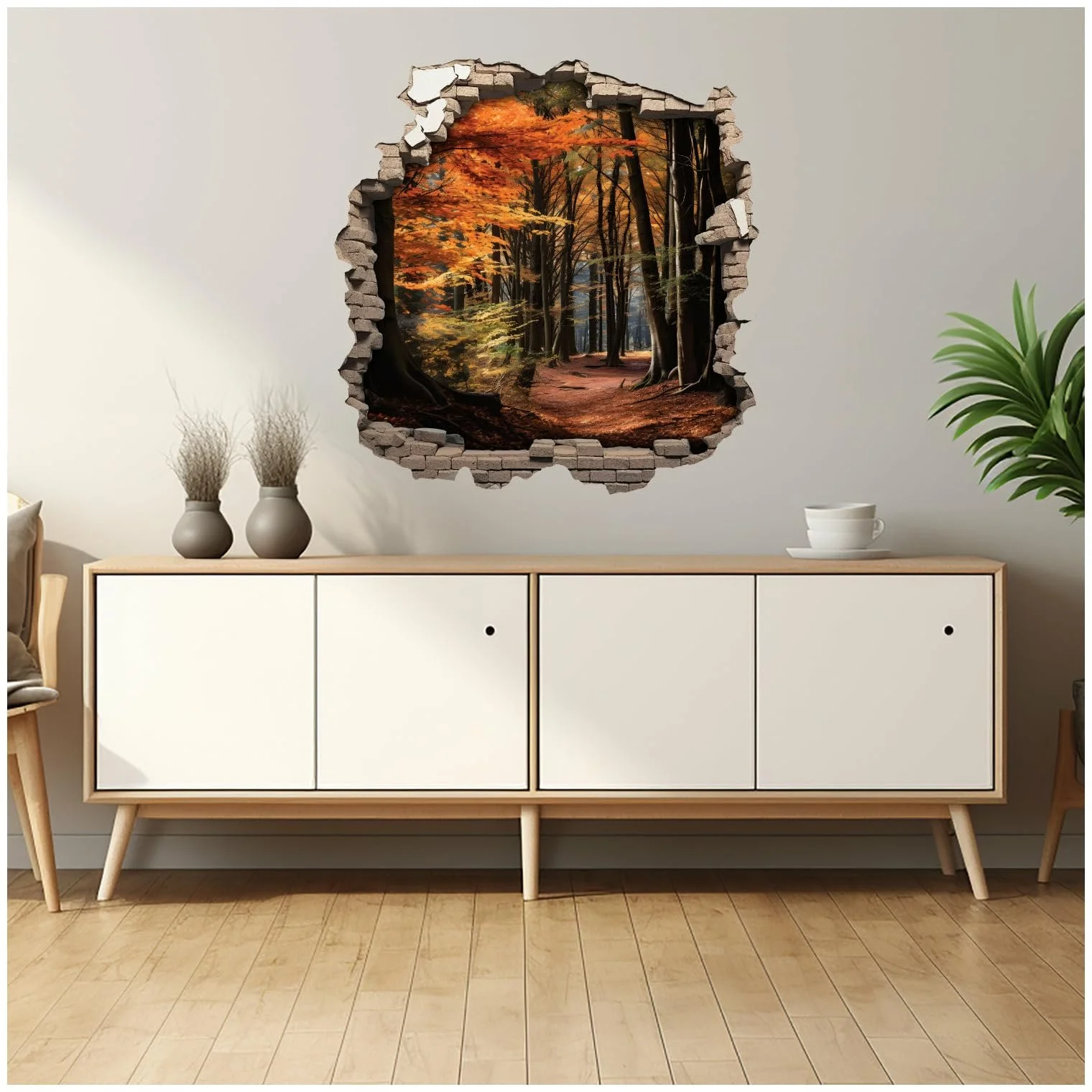 Наклейка на стену Samunshi Wall Crack with Forest Walk in Autumn 70 x 70 см Разноцветная, фото №3