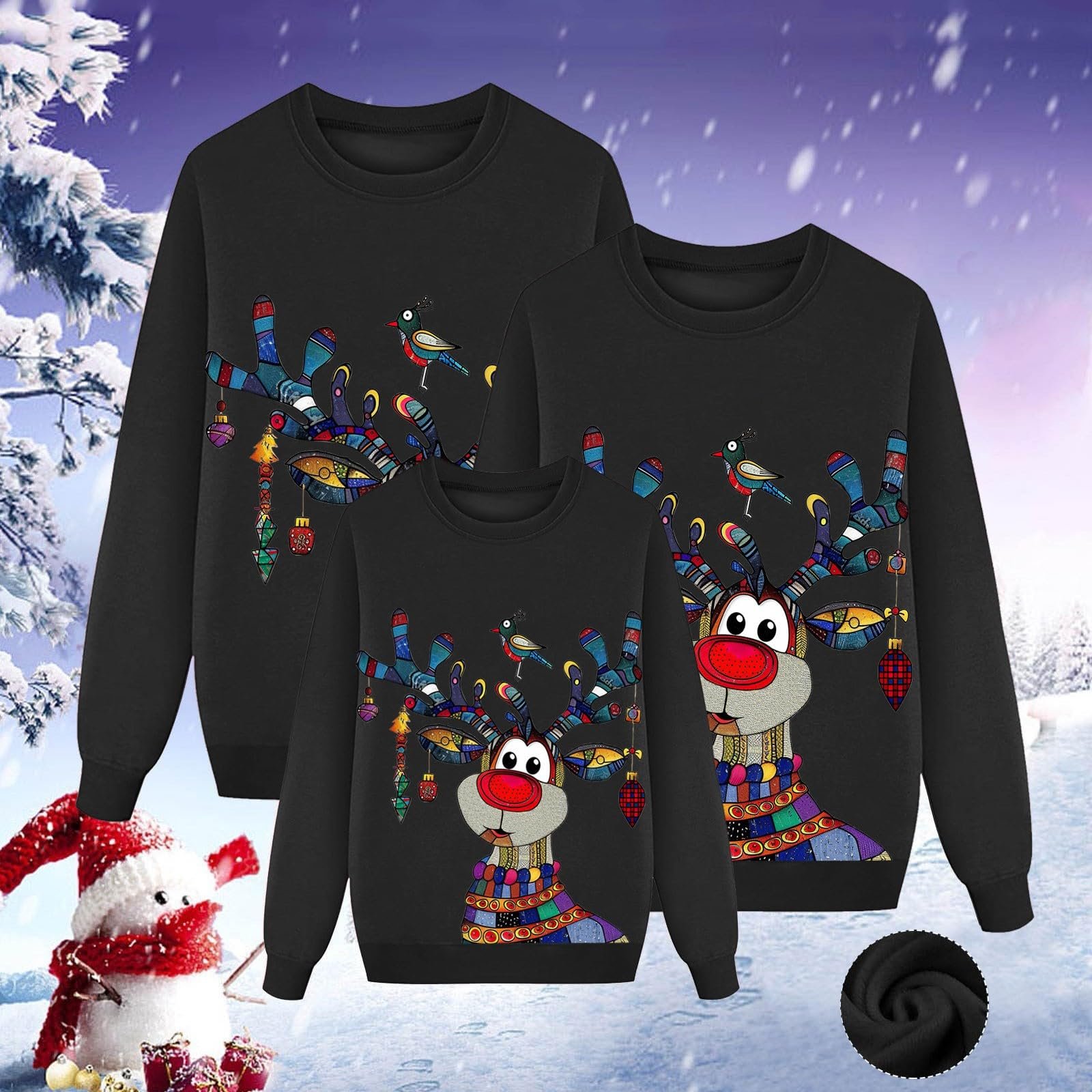 Рождественский свитер Семейный комплект рождественских свитеров Рождественский свитшот с забавным круглым вырезом Семейный свитер с оленями Рождественский свитер для женщин Мужчин Девочек Мальчиков, фото №4