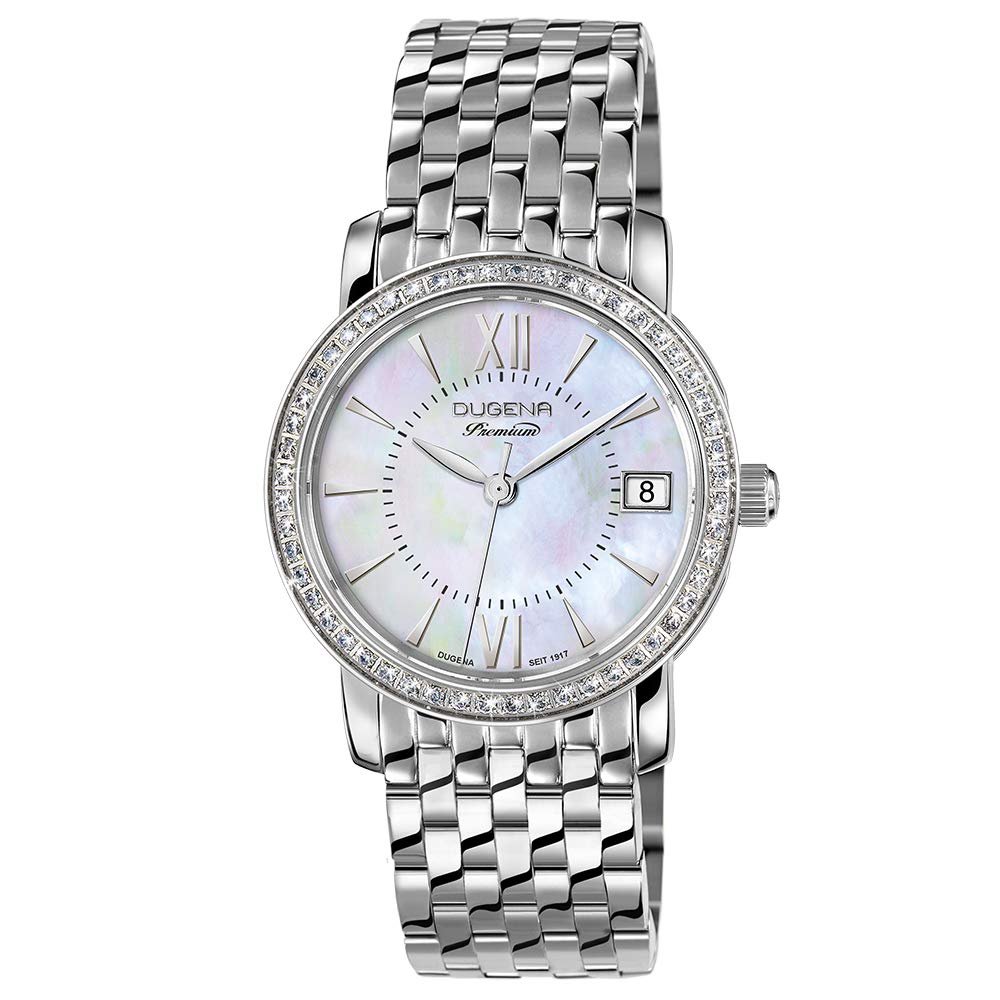 Женские Кварцевые Часы Dugena Rondo Petit Stone Перламутровый Циферблат, Корпус из Нержавеющей Стали, Безель с 54 Кубическими Циркониями, Сапфировое Стекло, Браслет из Нержавеющей Стали, Двойная Складная Застежка, 5 Бар, фото №1 Женские Кварцевые Часы Dugena Rondo Petit Stone Перламутровый Циферблат, Корпус из Нержавеющей Стали, Безель с 54 Кубическими Циркониями, Сапфировое Стекло, Браслет из Нержавеющей Стали, Двойная Складная Застежка, 5 Бар, фото №1