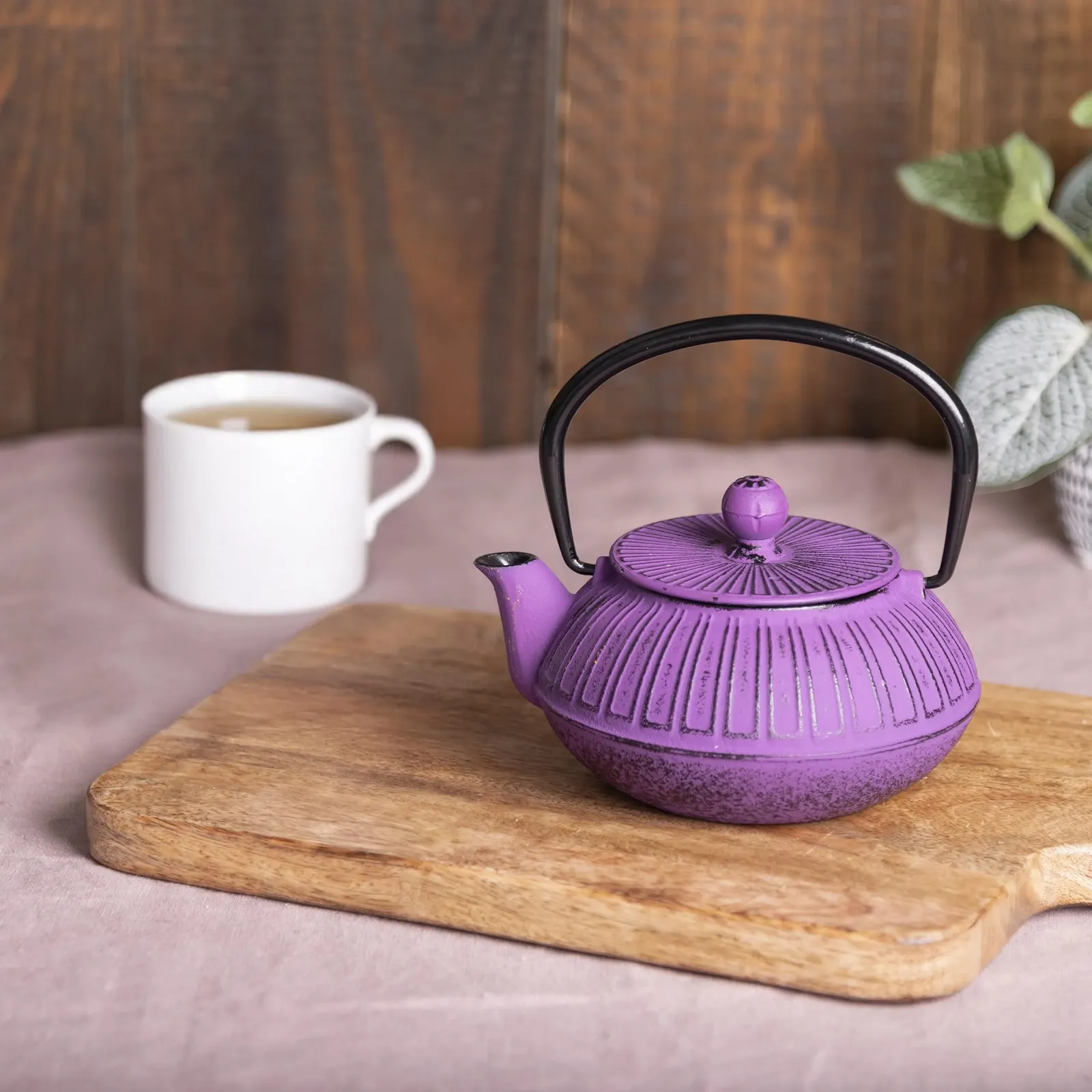 Чайник-заварник Чавунний 600 мл Складана Ручка Фільтр з Нержавіючої Сталі Фіолетовий, фото №4