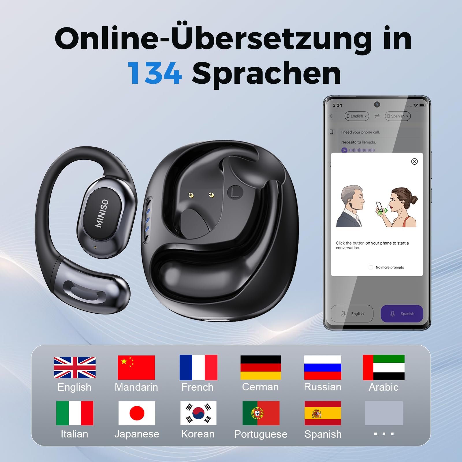 Навушники-перекладач MINISO MS156 3 в 1, AI, підтримка 134 мов, для бізнесу, подорожей і студії, фото №2