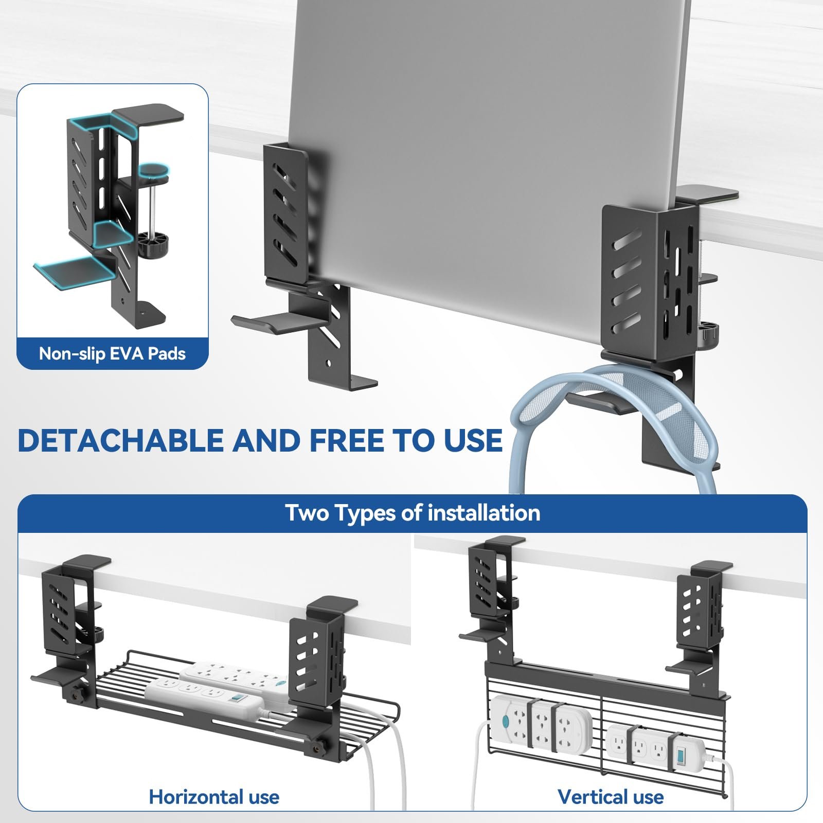Подставка для ноутбука KDD 3 в 1, регулируемая настольная подставка с боковым хранением, органайзером для кабелей, держателем для наушников и кабельной стяжкой, зажимной держатель для ноутбука/гарнитуры, не требует сверления, фото №8 Подставка для ноутбука KDD 3 в 1, регулируемая настольная подставка с боковым хранением, органайзером для кабелей, держателем для наушников и кабельной стяжкой, зажимной держатель для ноутбука/гарнитуры, не требует сверления, фото №8