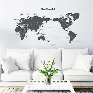 Наклейка на стіну DECOWALL Modern Grey World Map DL3-1609G 164 x 90 см сіра synthetic.ua - Фото 1