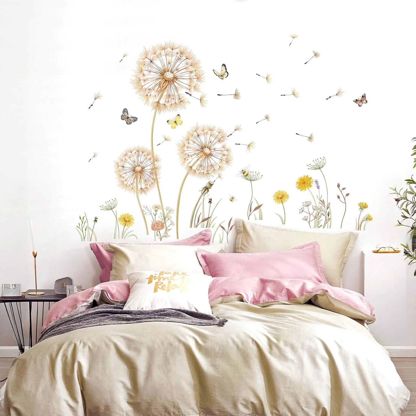 Наклейка на стіну Жовта кульбаба Квіти Метелики Бохо Жовта, фото №3