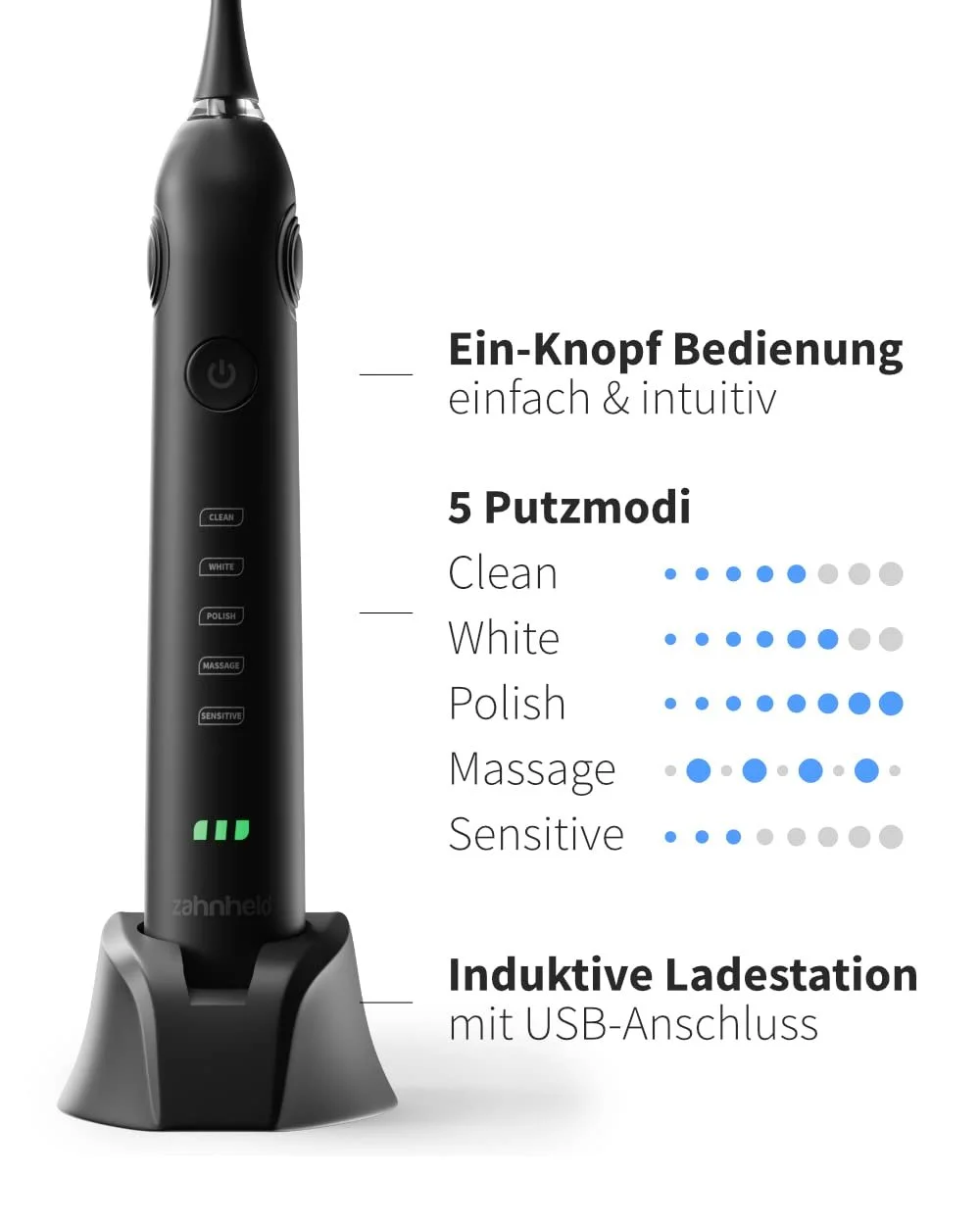 Электрическая звуковая зубная щетка и ирригатор Zahnheld Super Set Gero + Aquadent с насадкой и дорожным футляром, фото №3