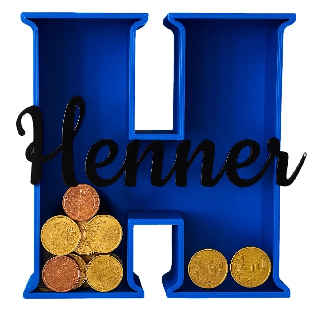 Копилка Персонализированная В форме буквы 3D-печать Темно-синяя A-Z с замком, фото №1