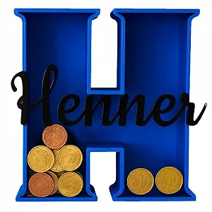 Копилка Персонализированная В форме буквы 3D-печать Темно-синяя A-Z с замком - Фото 1