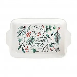 Форма для запекания Dxcaicc Прямоугольная керамическая с цветочным узором и ручками - Фото 1