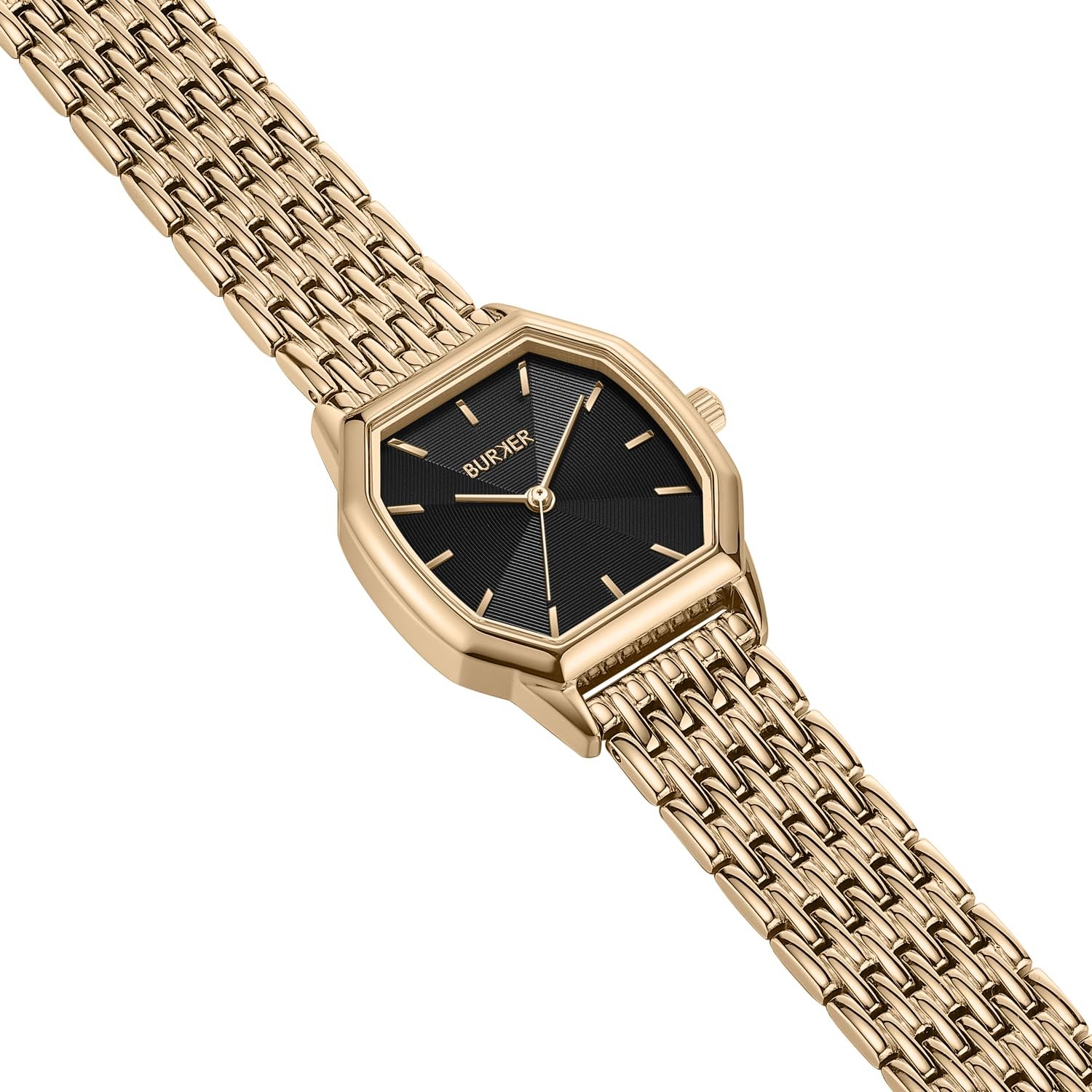 Женские часы BURKER Julia Шестиугольный корпус Женские часы Звеньевой браслет Нержавеющая сталь Аналоговый Кварц 3 ATM Водонепроницаемый - 32 мм - Золотой Черный, фото №5