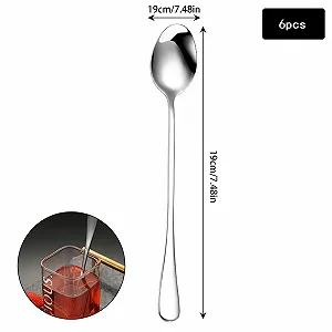 Набор ложек для латте макиато 6 шт, 195 см, из нержавеющей стали, ложка для мороженого, ложка для йогурта, чайная ложка с длинной ручкой, полированная нержавеющая сталь, для холодного чая, кофе и коктейлей synthetic.ua - Фото 1