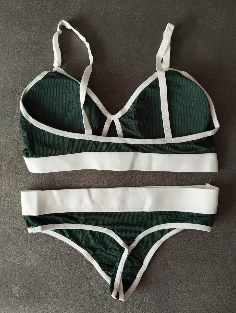 Бавовняний зелений жіночий комплект рубчик, фото №2